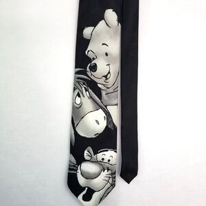 Disney Pooh Friends Winnie Pooh Eeyore Necktie Black White Polyester‎ Tie Mens